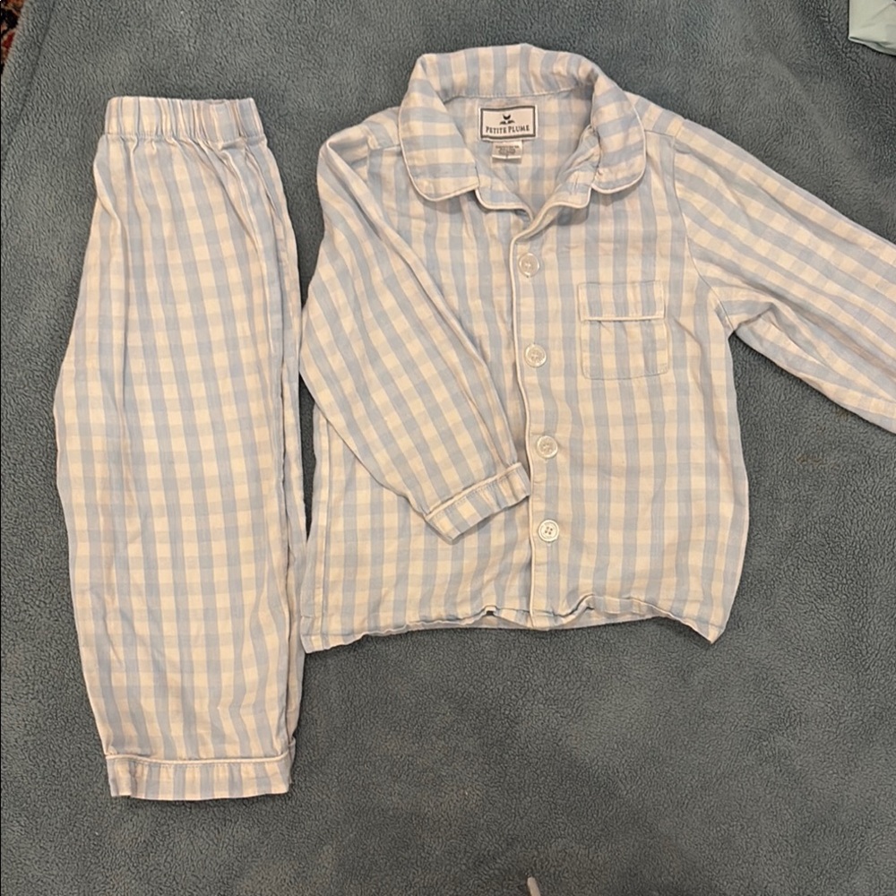 Petite Plume Blue and White Checkered Pajama Set